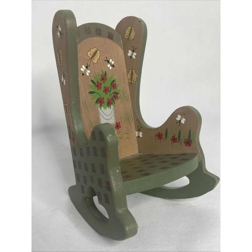 Hand Painted Wooden Doll Rocking Chair 6 Inch